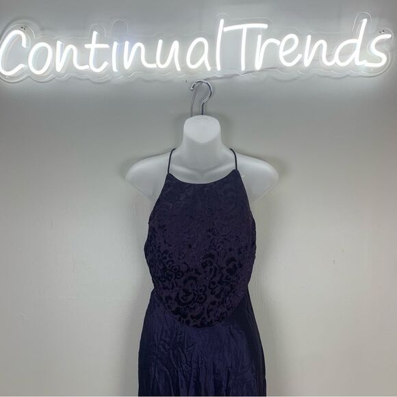Zum Zum Purple Velvet Detail Criss Cross Open Back Prom Dress Gown size 11 / 12 - Picture 3 of 10